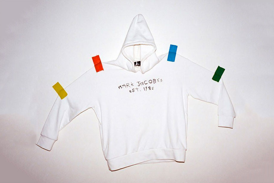 The hoodie misspells Marc Jacobs's name