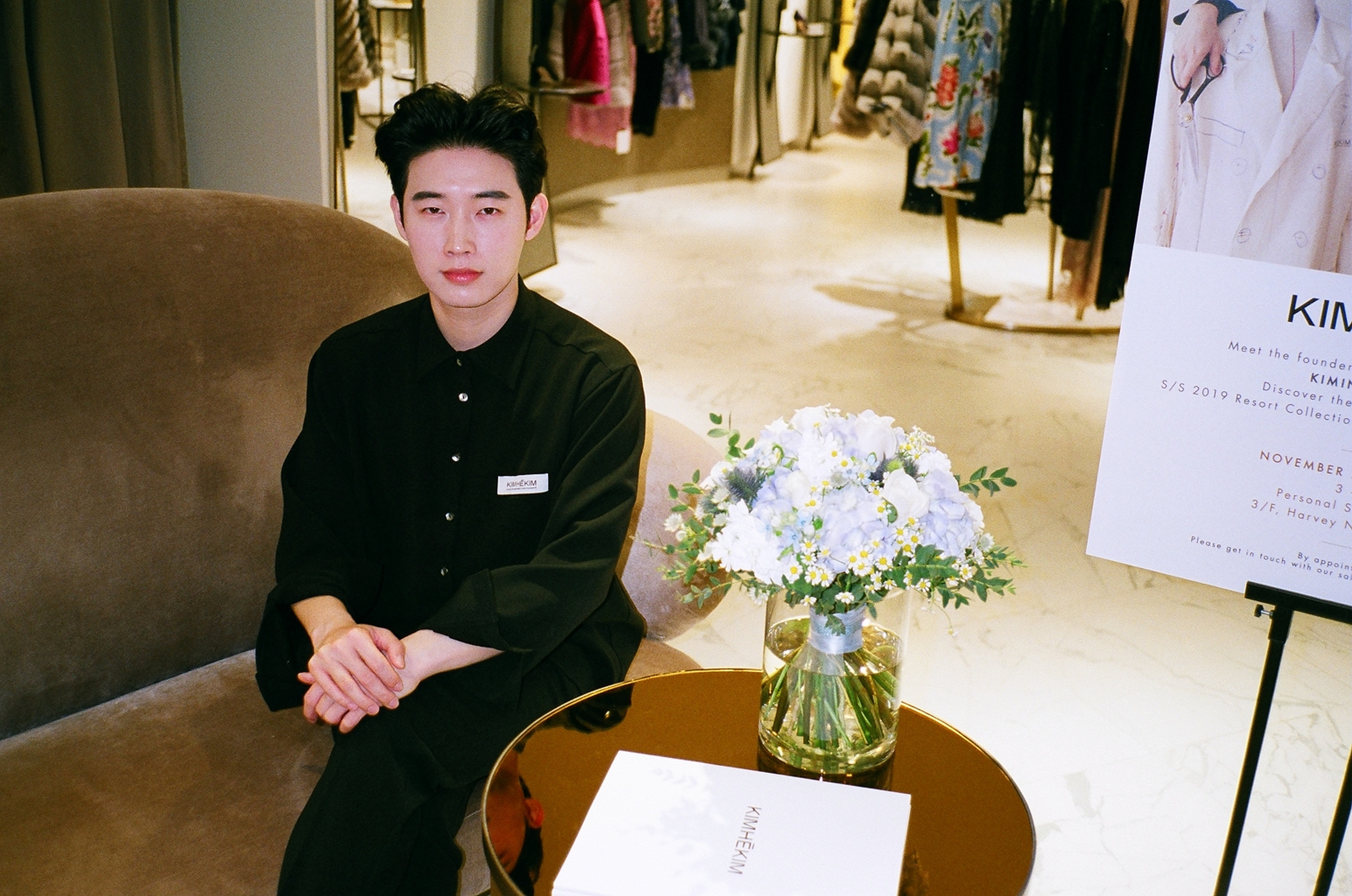 Kiminte Kimhekim visiting Harvey Nichols with his new SS19 collection