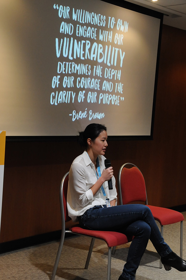 Hong Kong Olympic swimmer and Mind HK board member Yvette Kong speaks to delegates