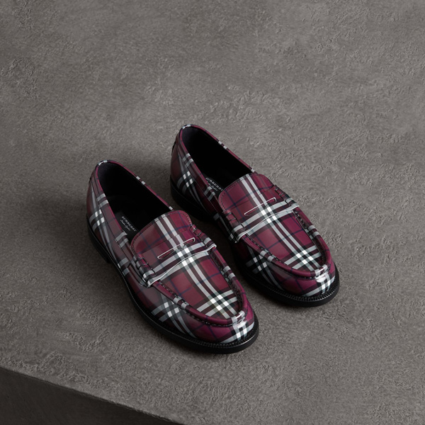 Gosha x Burberry Check Leather Loafers in Claret