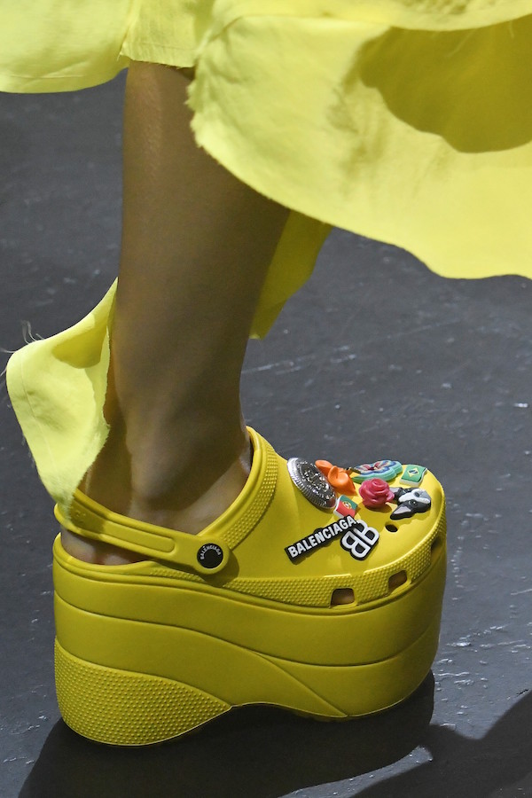 Yellow on yellow is the only way forward with 10cm tall Crocs on your feet (image courtesy of Balenciaga)