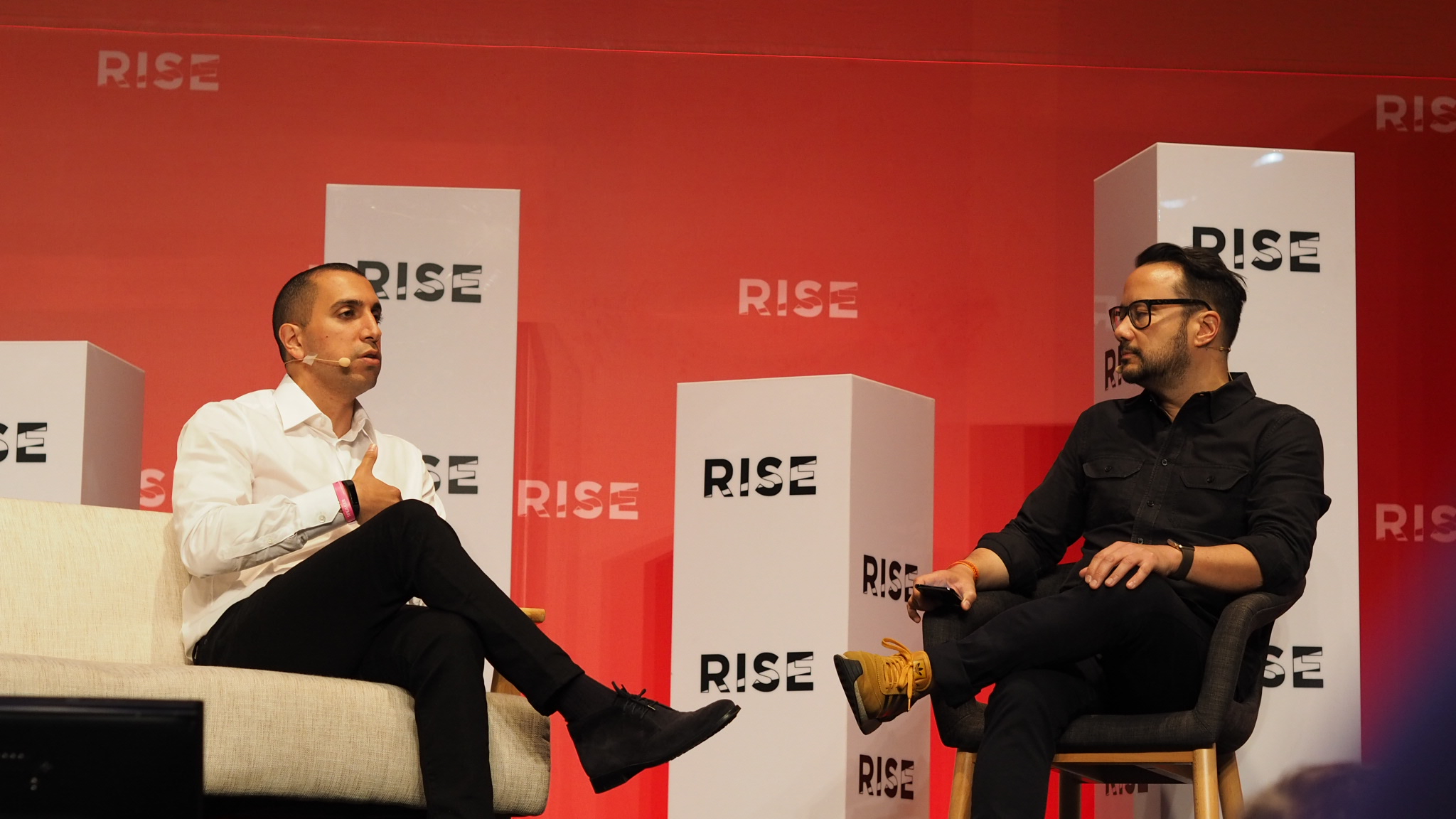 Tinder's founder Sean Rad and RISE co-host Casey Lau at RISE 2018 in Hong Kong  