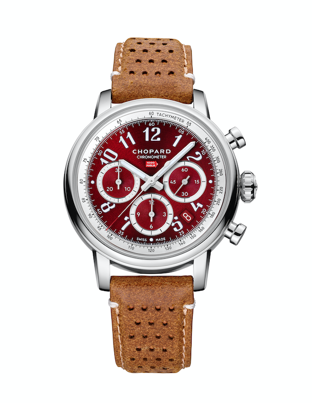 Mille Miglia Classic Chronograph in Lucent Steel with Rosso Amarena (cherry red) dial _ Chopard