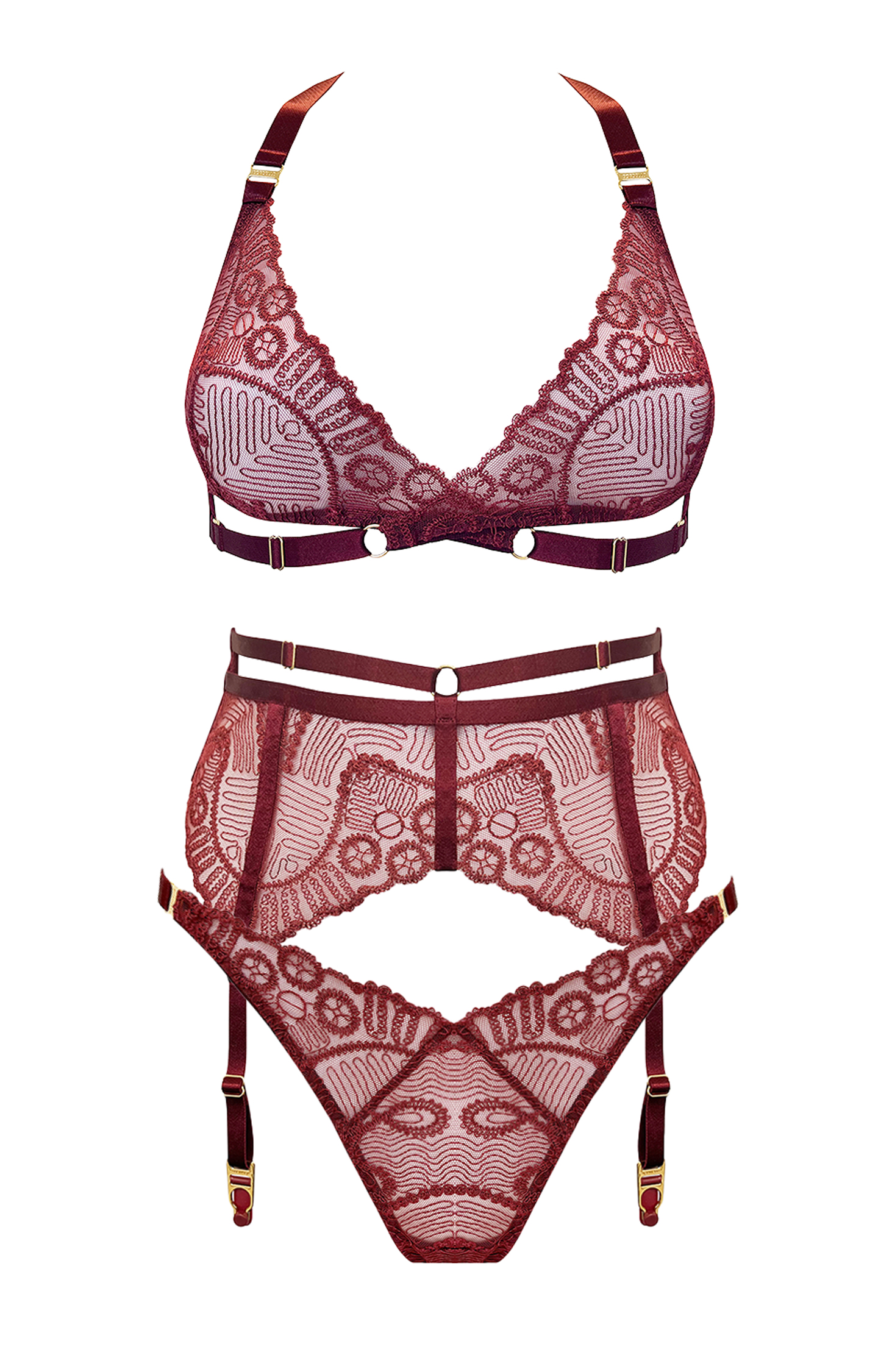 Tierra soft wrap bra, suspender and thong set _ Bordelle from Sheer