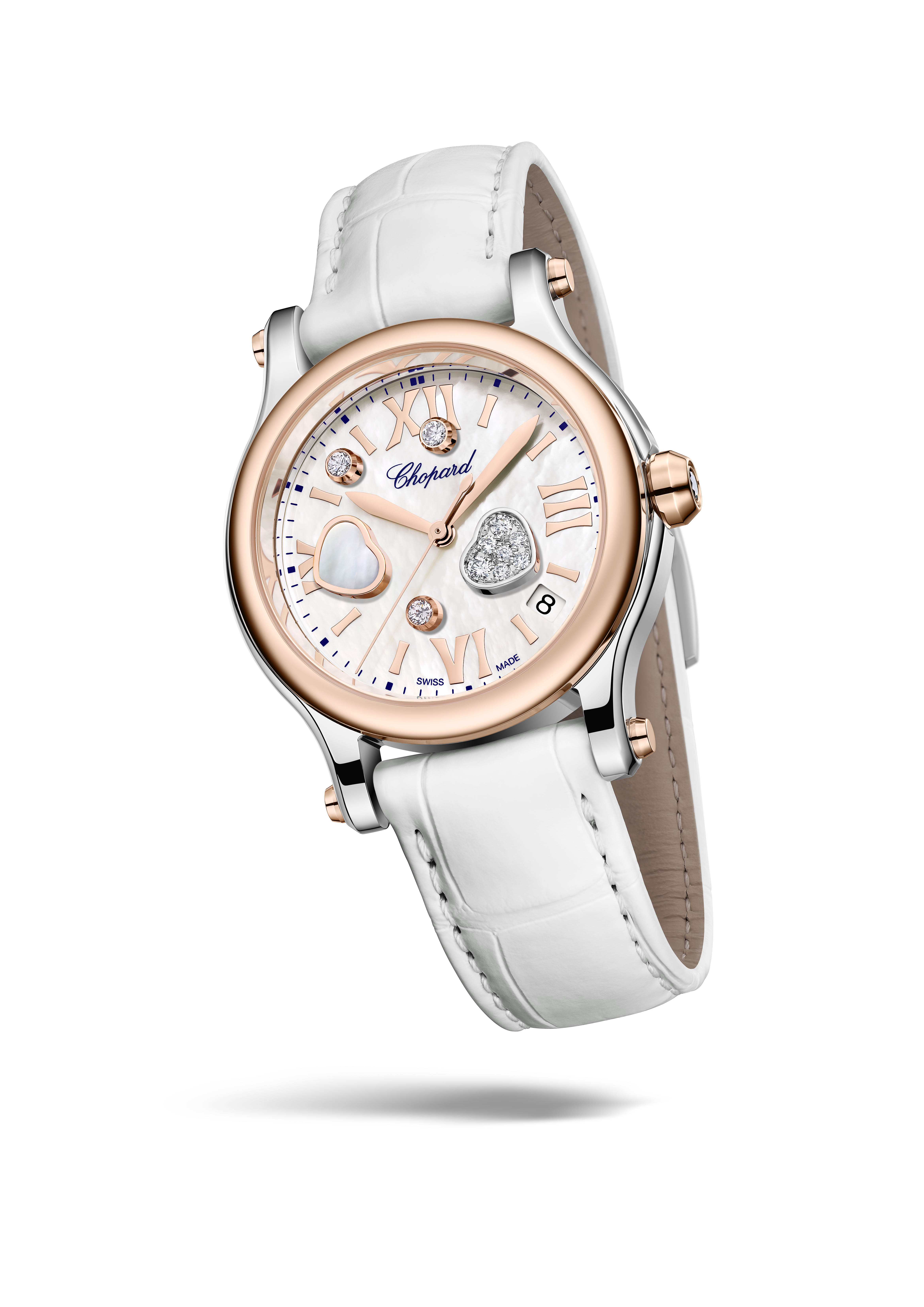 Happy Hearts watch in Lucent Steel and ethical 18K rose gold _ Chopard