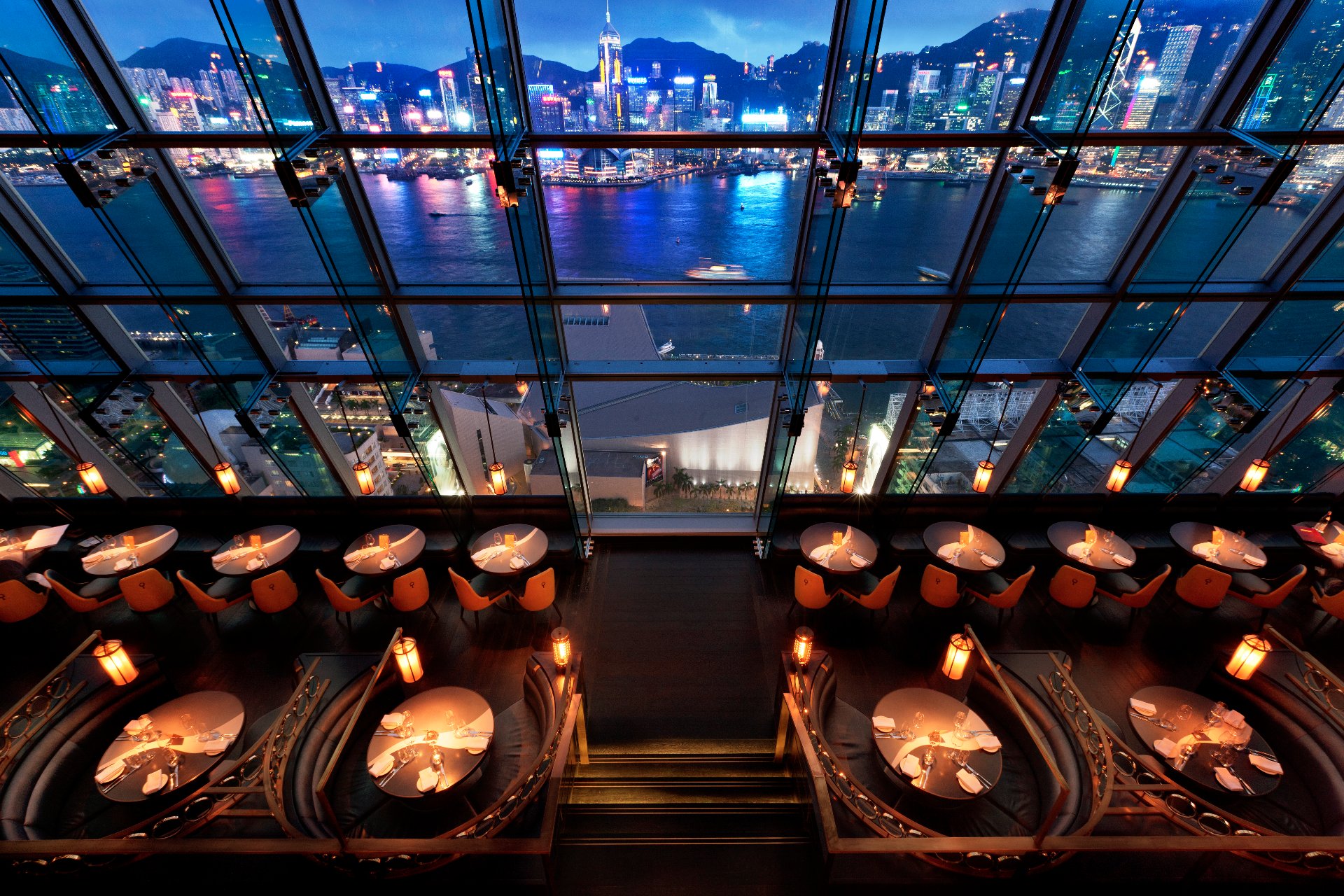 Aqua Spirit overlooking Hong Kong skyline and harbour