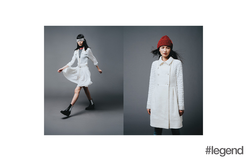 Left: Headband from Miu Miu and dress, sweater and shoes from Louis Vuitton; Right: Hat by Bernstock Speirs at Lane Crawford, earrings by Mounser at Lane Crawford, dress by Chanel and model's own jeans 