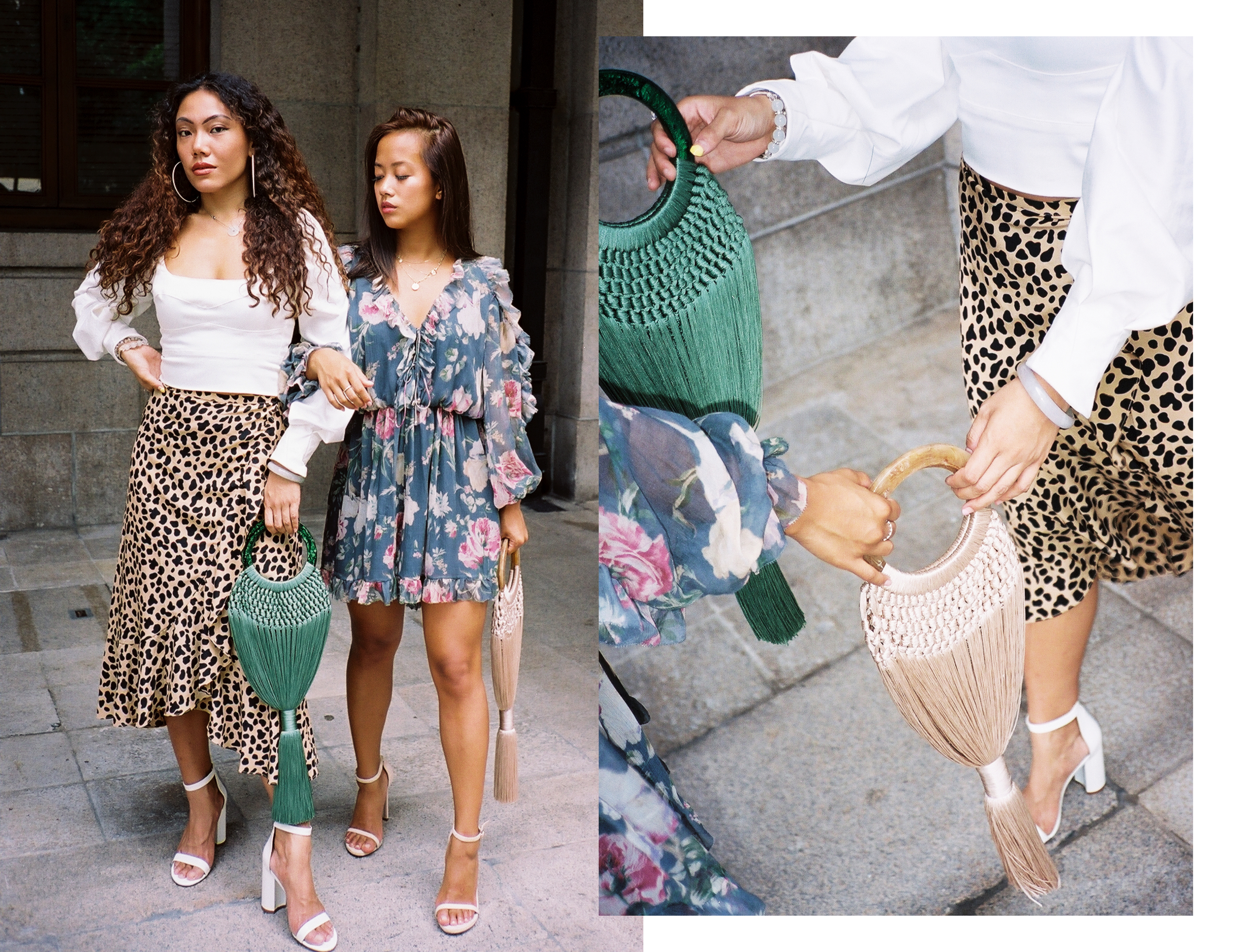 Alison wears a Silvia Tcherassi top and Rixo London skirt, Chloe wears a Zimmermann dress; all via Net a Porter