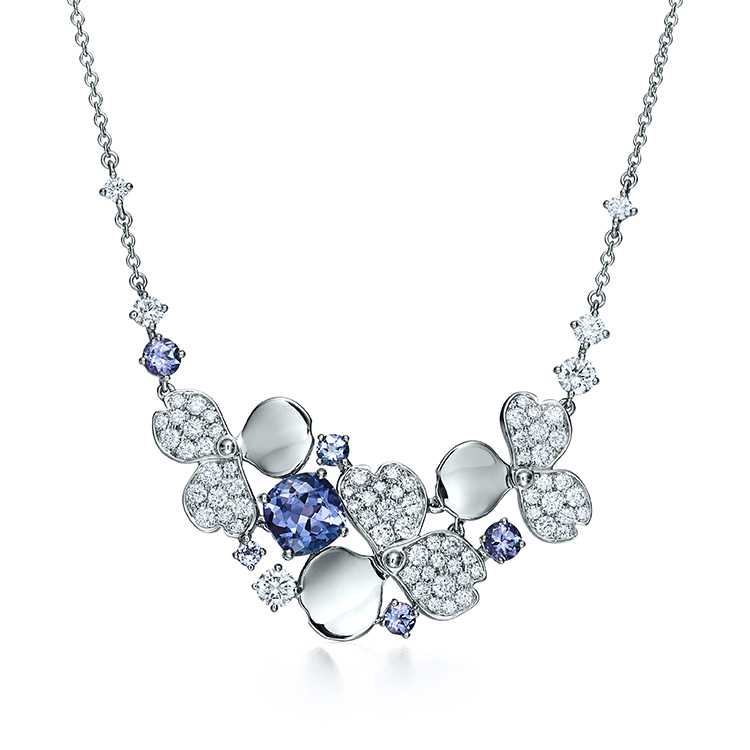 Tiffany & Co Paper Flowers cluster necklace in platinum with diamonds and tanzanites