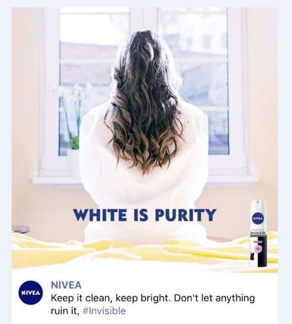 The advert was posted on Nivea's Facebook and removed shortly after 