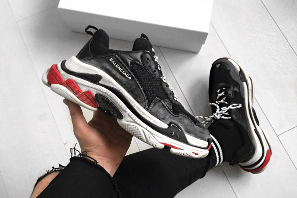 Balenciaga Triple S suede leather and mesh Net a Porter