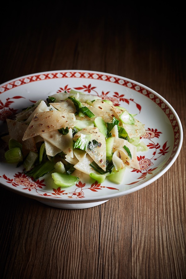 Village-style Handkerchief pasta with organic seasonal greens