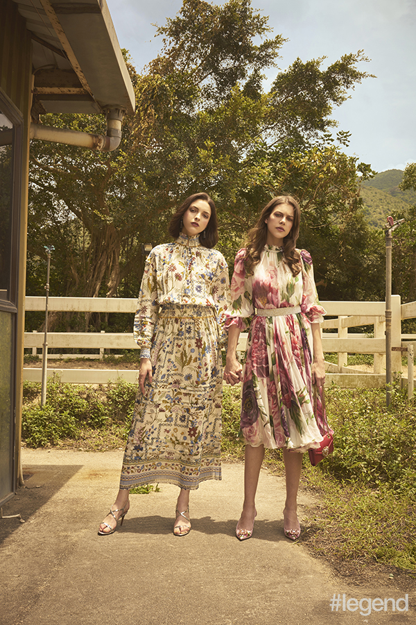 On Clarice (left): Dress_Tory Burch Shoes_Ralph Lauren. On Amelia (right): Outfit_Dolce & Gabbana