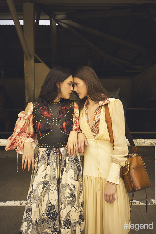 On Clarice (left): Outfit_Alexander McQueen. On Amelia (right): Outfit_Chloé