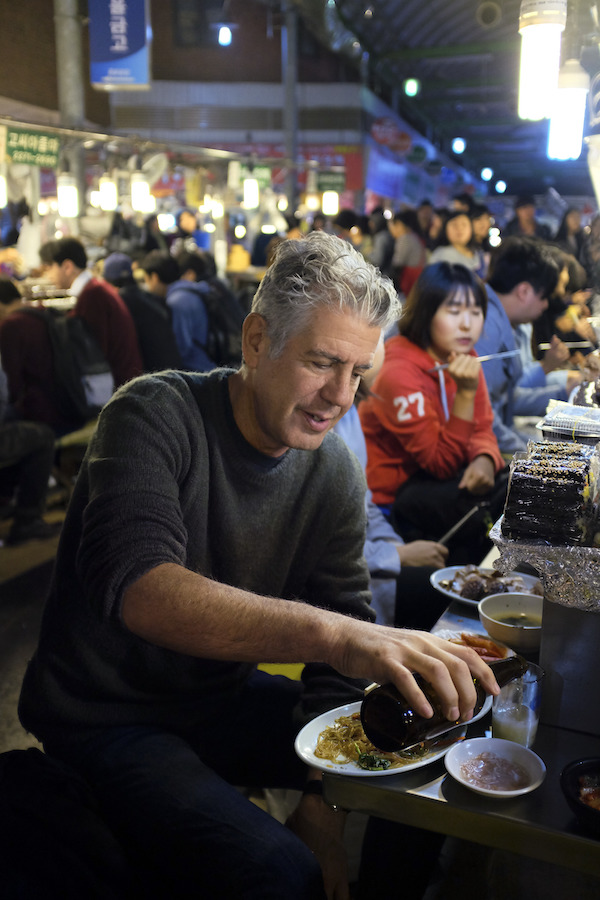 Bourdain's love of street food is well documented, as seen here in the markets of South Korea