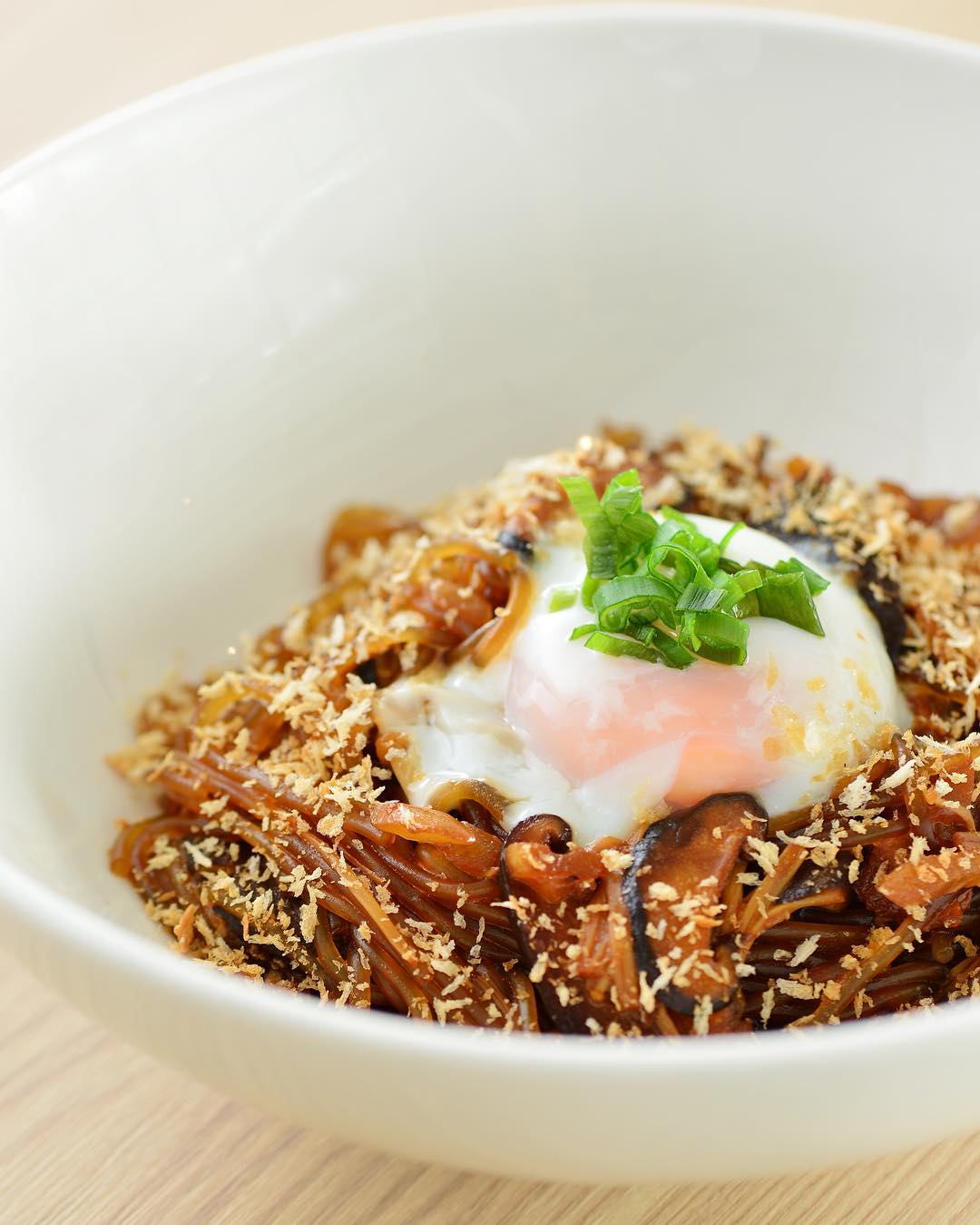 Kasa's sweet potato noodles topped with an Onsen egg
