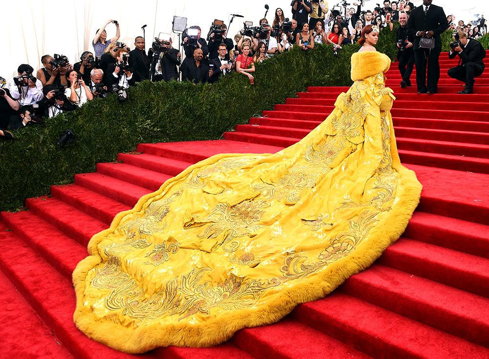 The famed yellow dress Rihanna wore to the Met Gala in 2015 (Photo: Timothy A Clary / AFP / Getty Images)