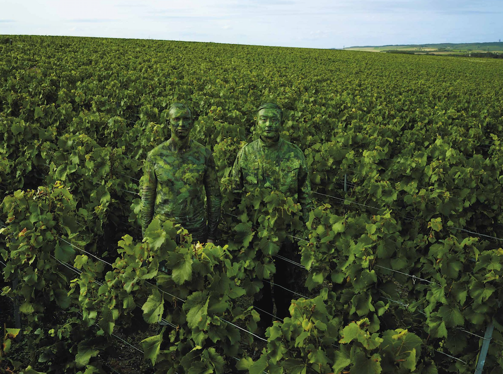 Liu Bolin hiding in the vineyards with Ruinart Cellar Master