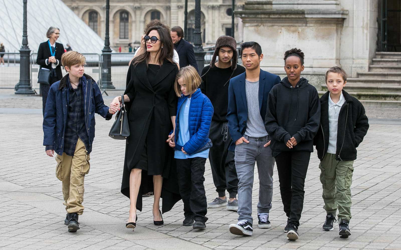 Jolie and her six kids during a family trip to Paris