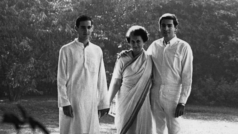 Prime Minister Indira Gandhi with her sons Rajiv and Sanjay in 1967