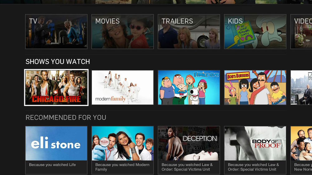 Hulu's customised homepage 