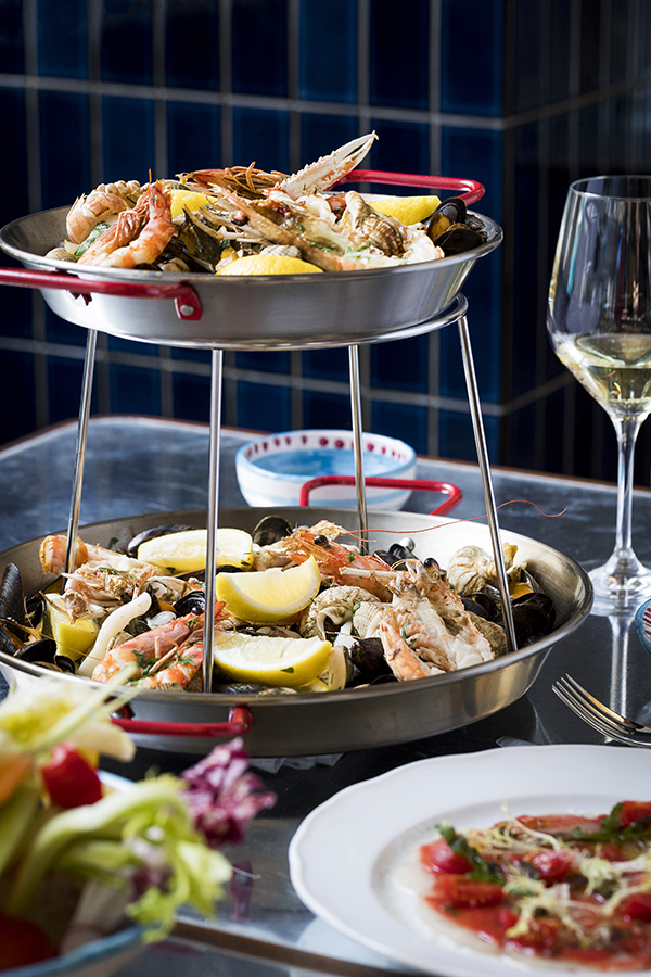 Osteria Marzia's fire-roasted seafood tower