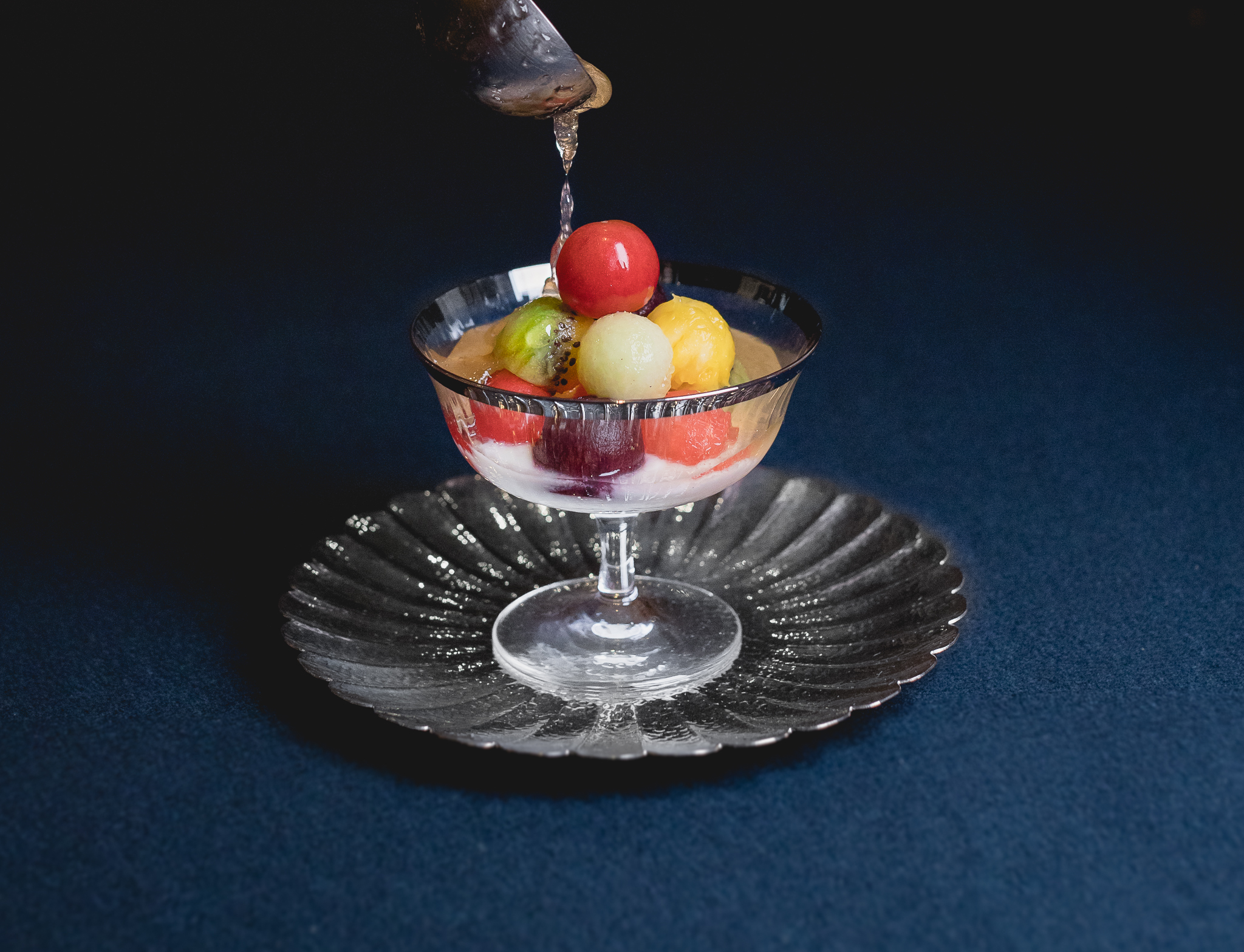 Assorted Japanese Fruits with a milk mousse and honey jelly