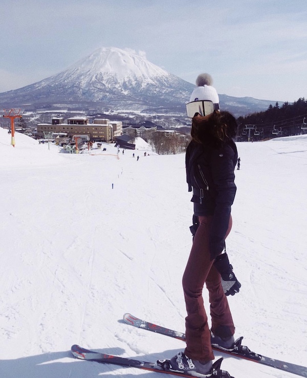 @Shereen at the base of the Hirafu Village in Goldbergh and Fulsap hat available at www.theSkiProject.com