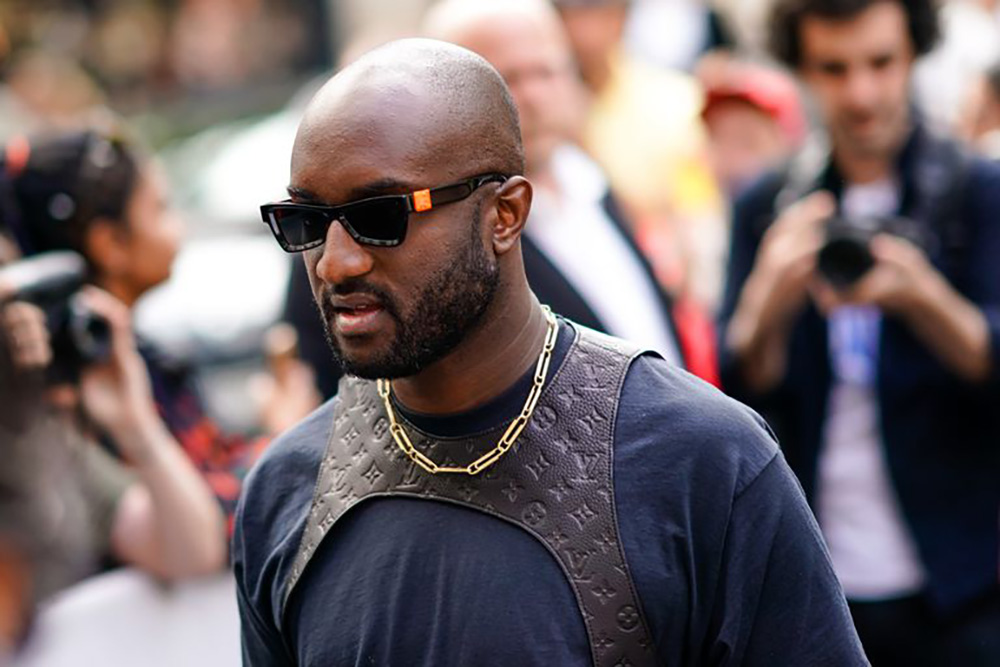 Virgil Abloh, the artistic director of Louis Vuitton men's collection, wearing the Louis Vuitton leather monogram harness. 