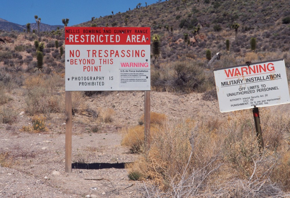 Warning signs outside Area 51; photo: Corbis-Getty