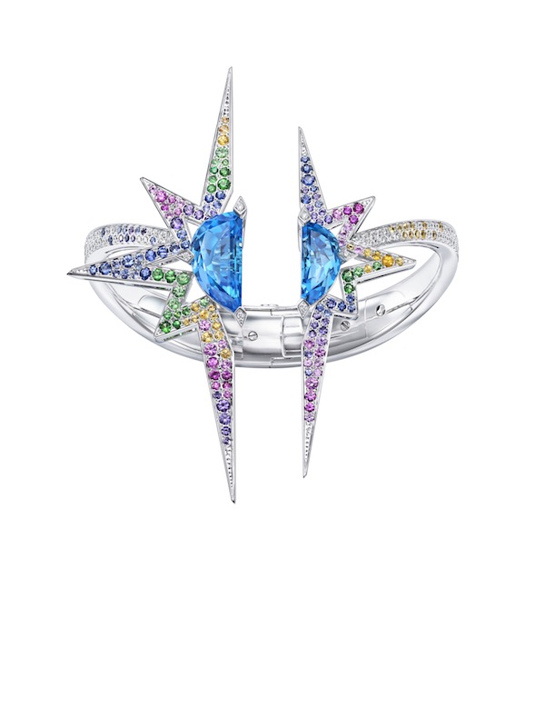Tasaki's Elysium bracelet features 18K white gold, diamonds, blue topaz, coloured sapphires and grossularite garnet. Photo: Courtesy of Tasaki.