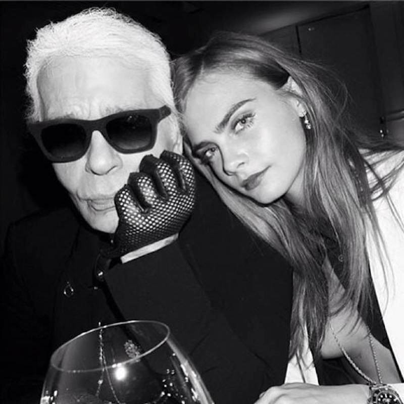 Karl Lagerfeld and model Cara Delevingne; photo: @caradelevingne