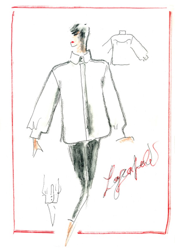 Karl Lagerfeld’s original sketch of the white shirt; photo: WWD