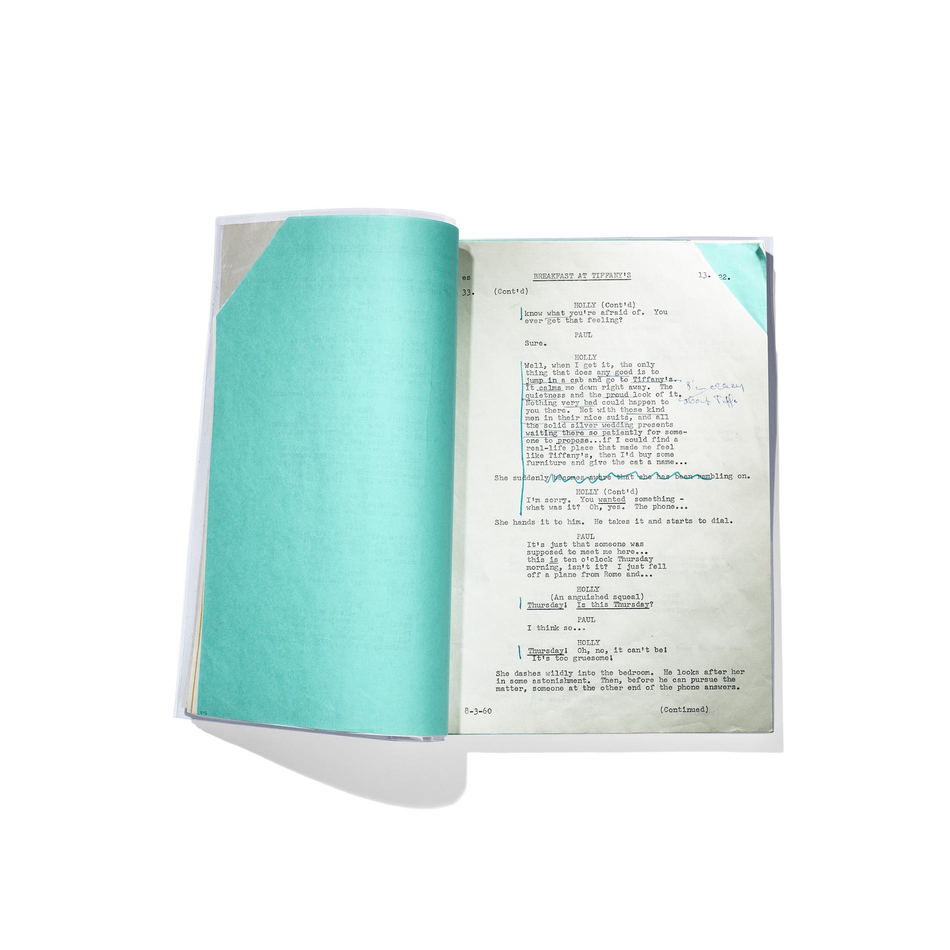 The original Breakfast at Tiffany’s script with Audrey Hepburn’s personal annotations