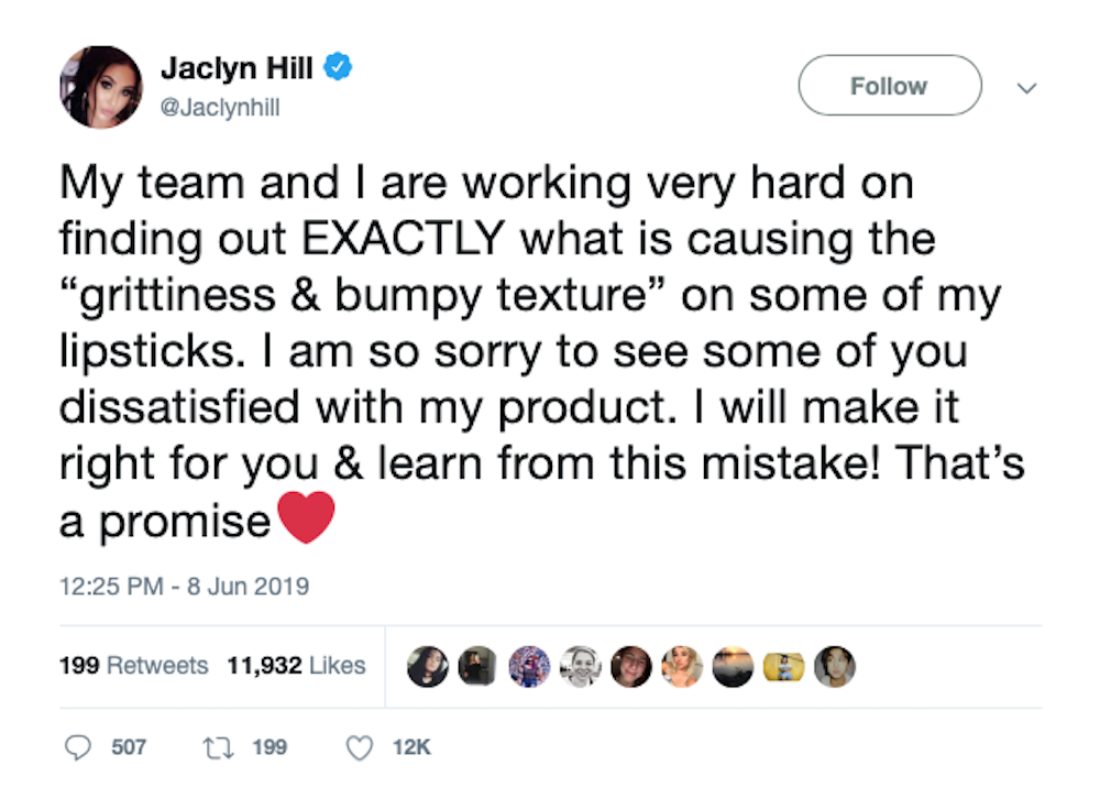 Tweet from Jaclyn Hill