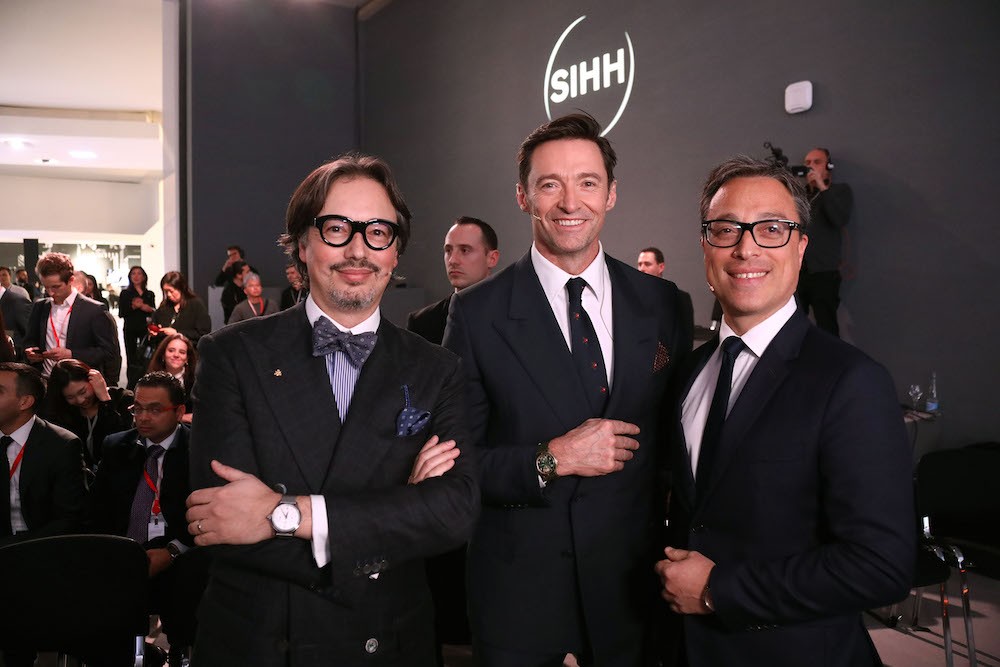 Davide Cerrato, Hugh Jackman and Montblanc CEO Nicolas Baretzki