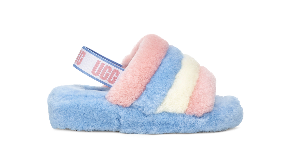 The limited edition Fluff Yeah Slides created for Pride Month 