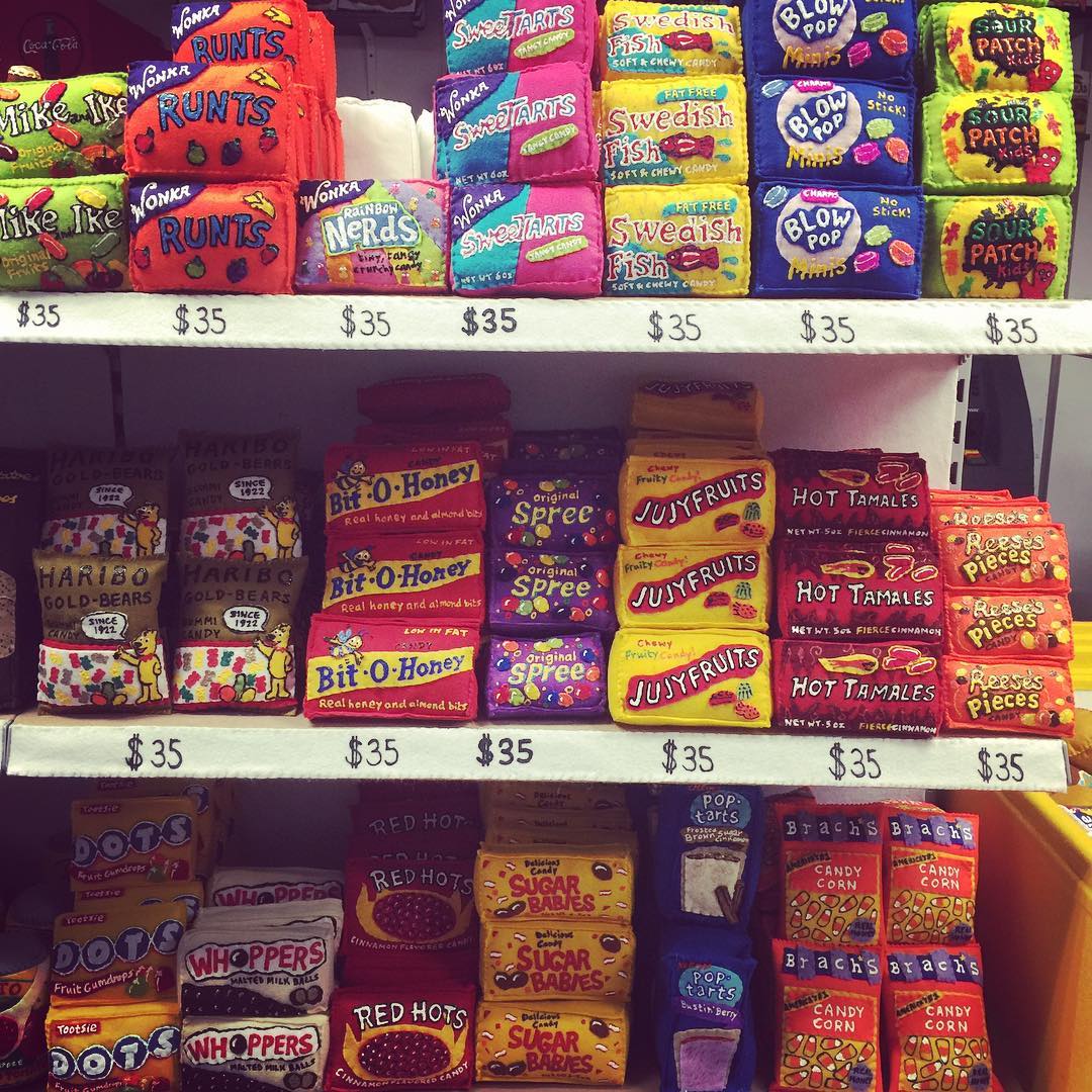 A selection of candies available at new bodega 8 'Till Late (photo by Lucy Sparrow | @sewyoursoul)