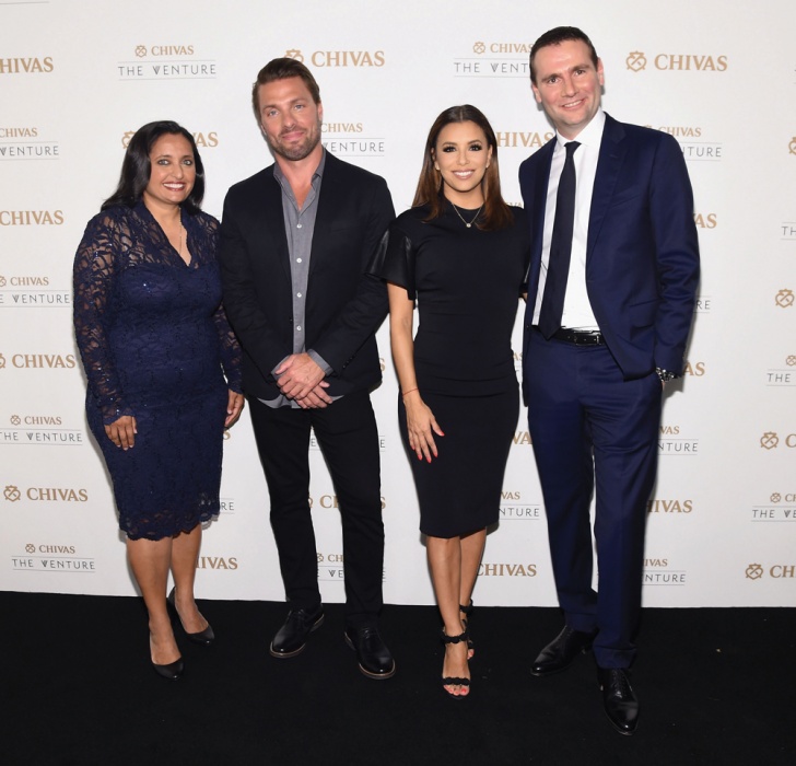 The Venture’s judges were, from left, economist Sonal Shah, LSTN Sound founder Joe Huff, actress Eva Longoria, Pernod Ricard chief executive Alexandre Ricard 