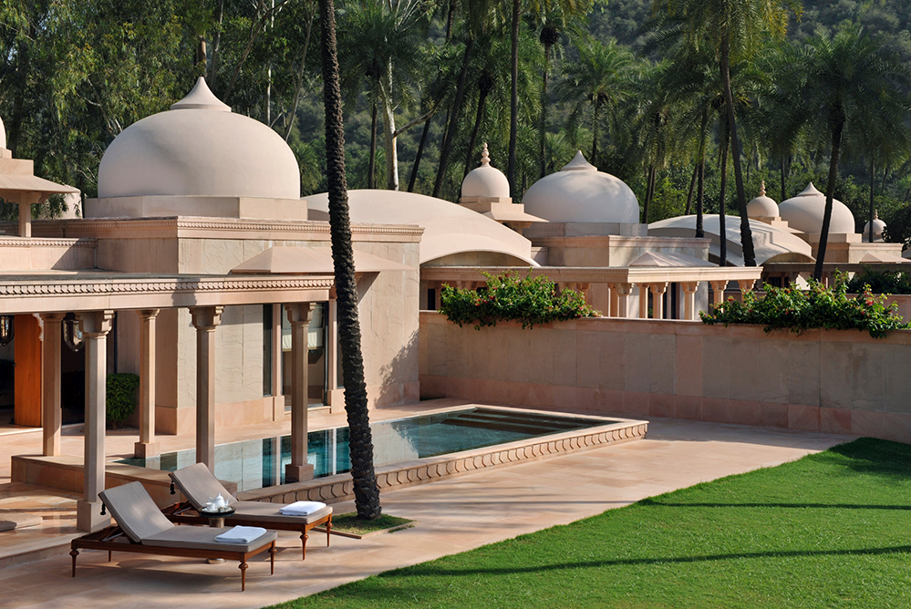 The pool pavilion terrace at Amanbagh