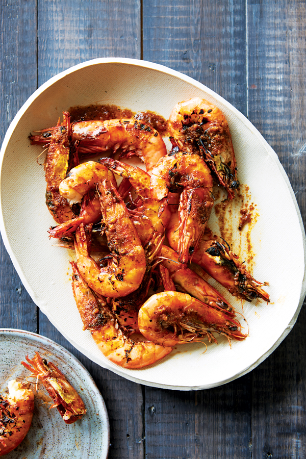 Prawns pan fried in miso