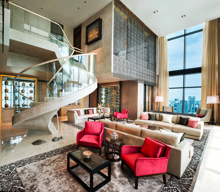 The interior of Heinecke’s two-storey penthouse atop the Bangkok St Regis