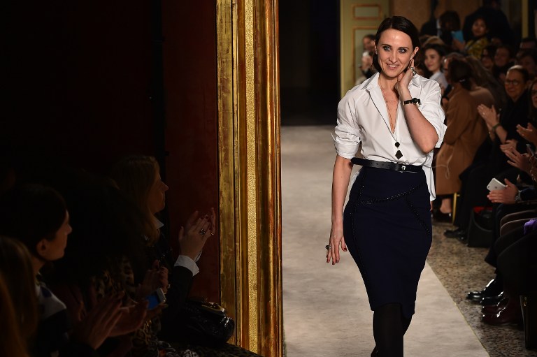 Alessandra Facchinetti after the Tod's show at Milan Fashion Week on February 27, 2015. Credit: Gabriel Bouys—AFP