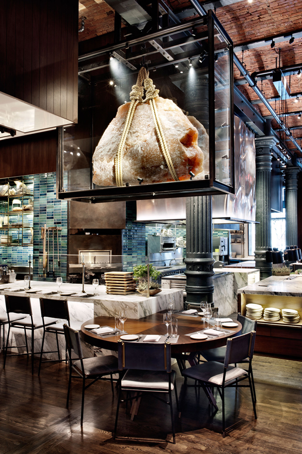 The interior of Chef's Club New York City, complete with their iconic rock salt feature