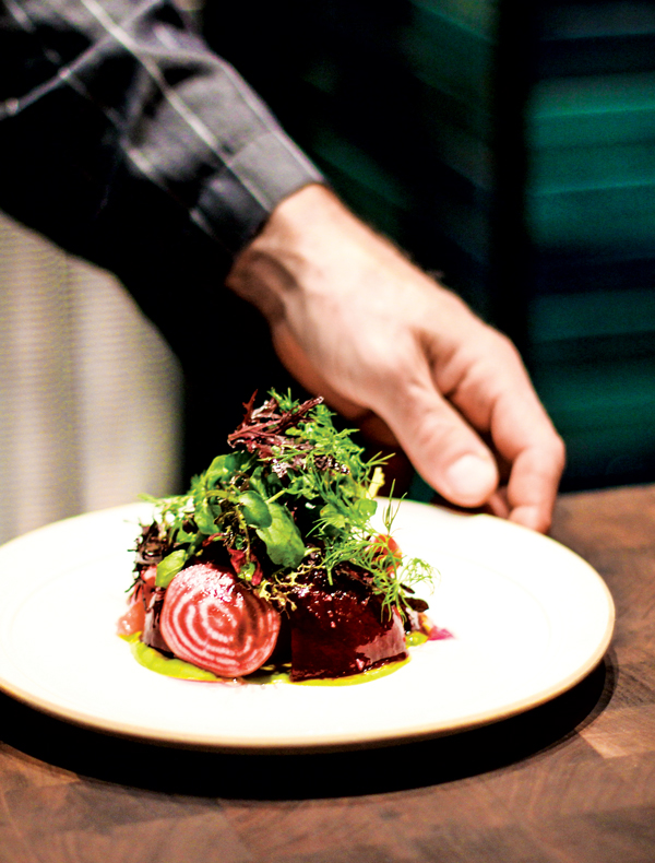 Fire-roasted beets with dill dressing, grapefruit and radishes by chef Laurent Gras