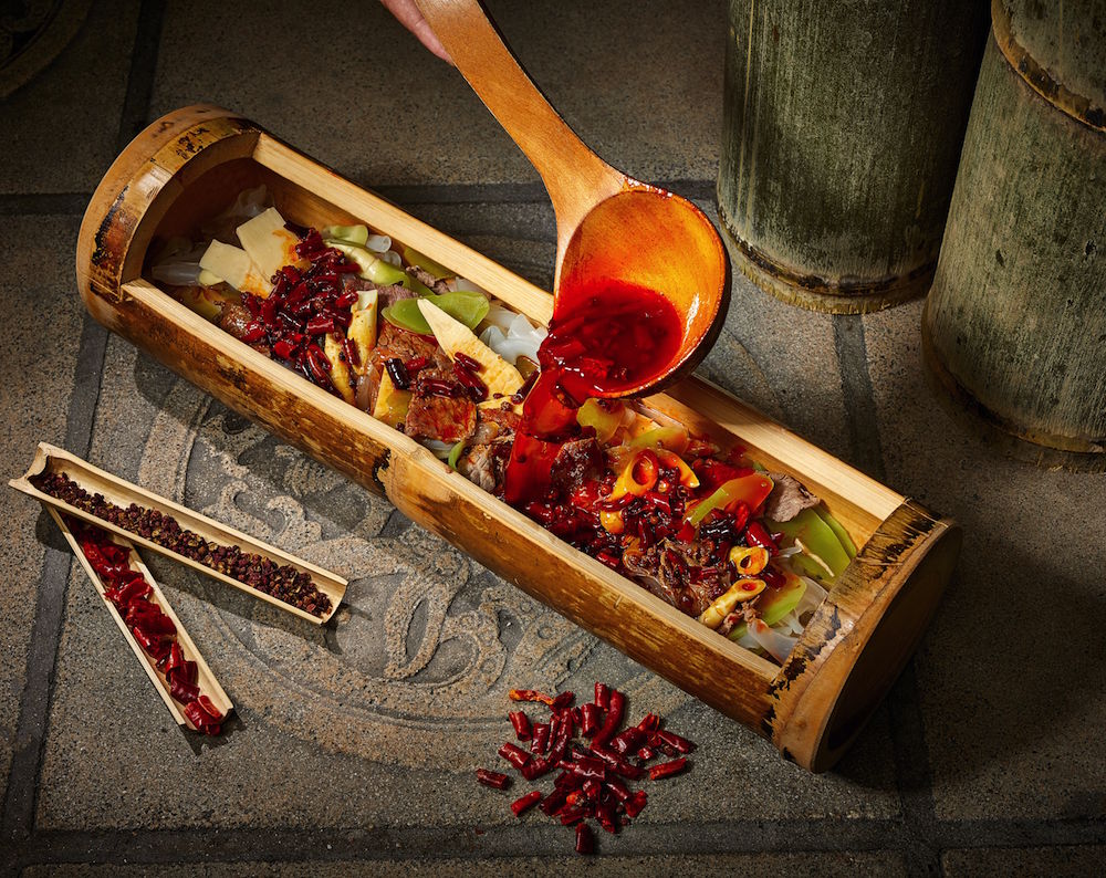  Hutong’s signature tongue-numbing Bamboo shoots, giant bamboo root tips, wagyu tenderloin in Sichuan chili broth