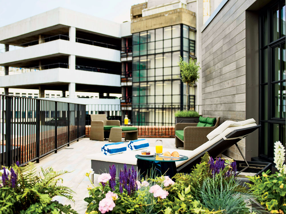 A private balcony overlooks Shoreditch