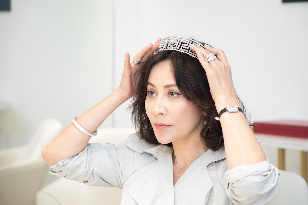 Carina Lai with Cartier Tradition tiara