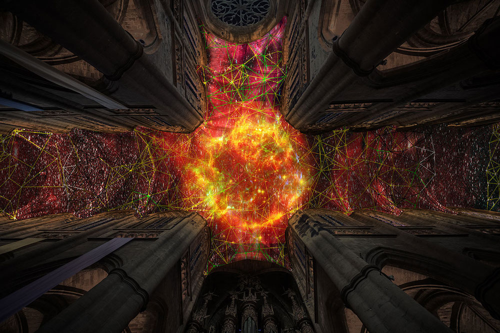 A digital supernova installed in the vaults of Rodez Cathedral; photo: urdesignmag