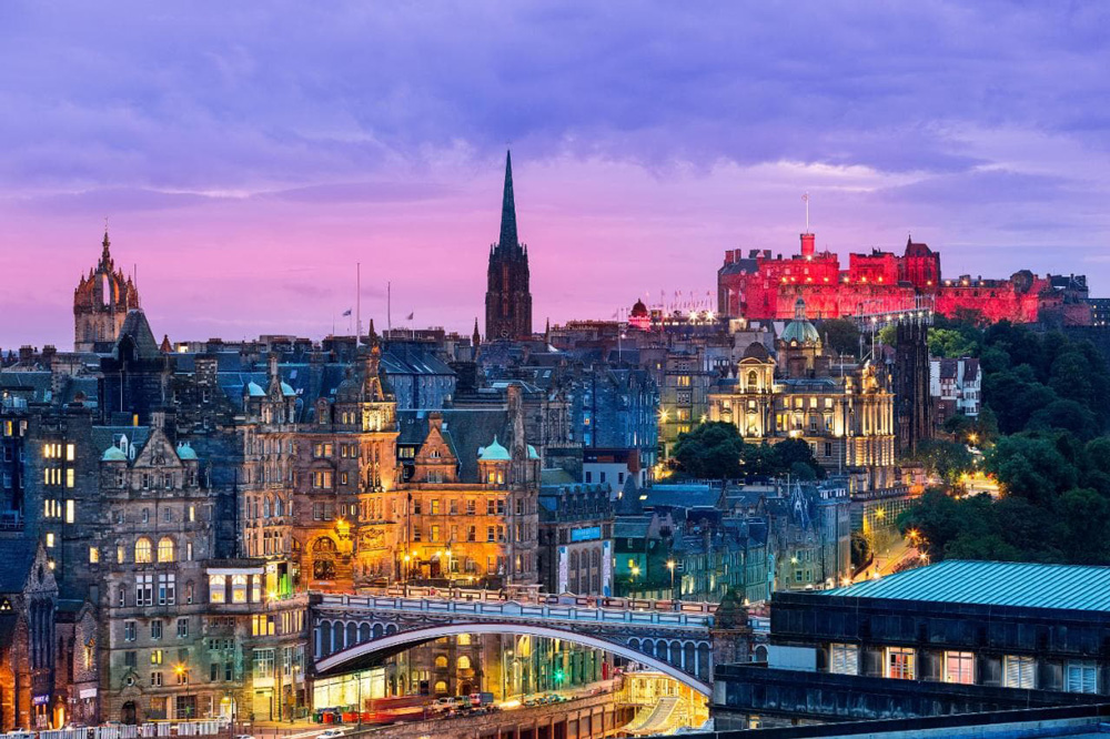 Edinburgh's Old Town illuminated at night